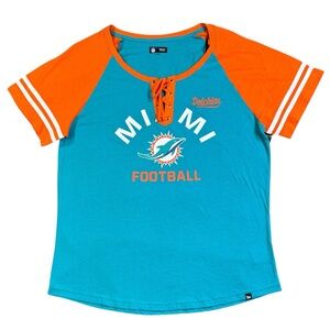 Miami Dolphins New Era Women's Size L Lace-Up Raglan T-Shirt - Aqua Brand New
